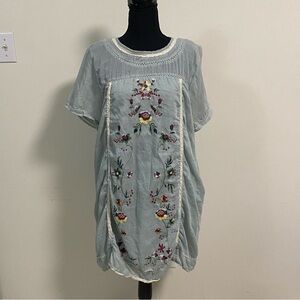 Umgee + Dress Women’s Size 1XL Sage Green embroidered Tunic Mini Dress